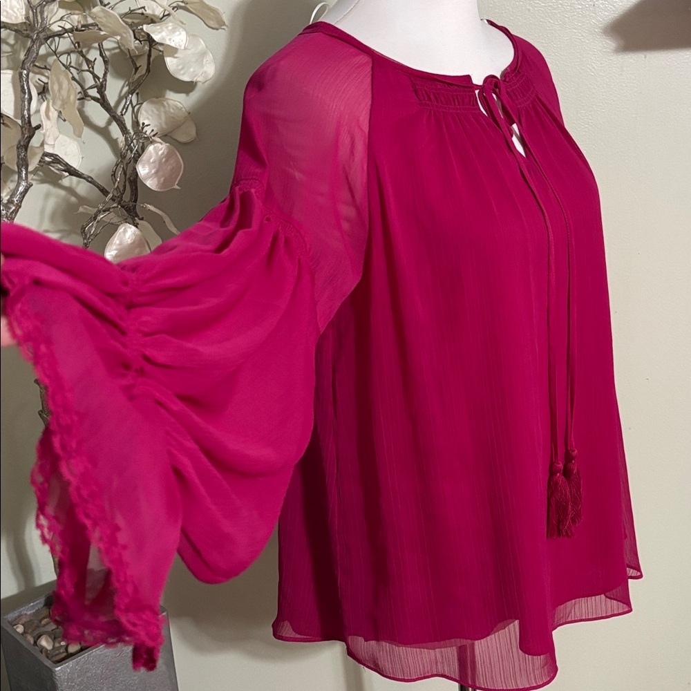 Gibson Latimer Fuchsia Tie Front Blouse - Picture 3 of 5